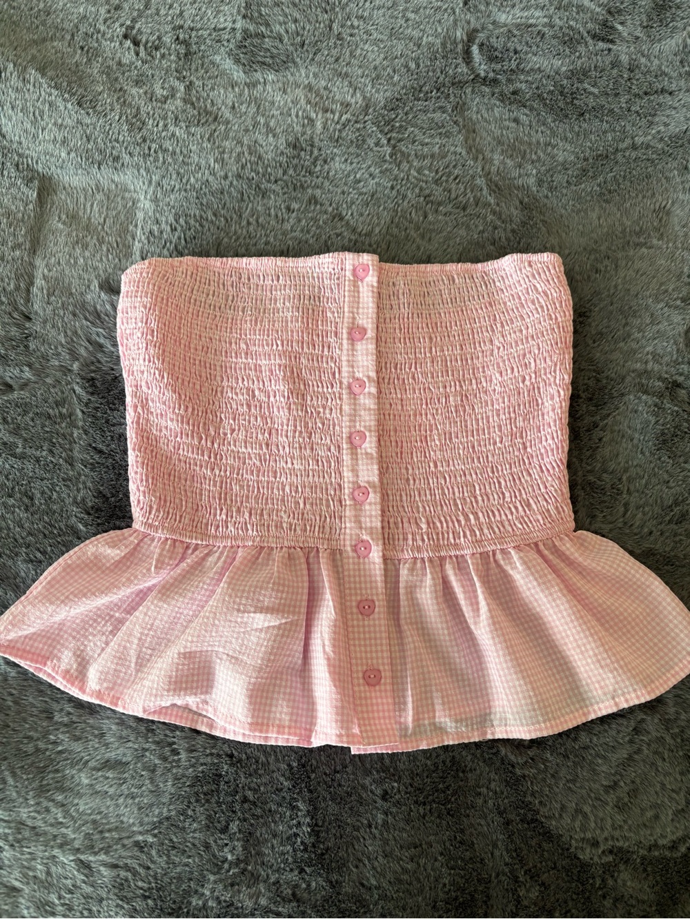 Altar'd State Pink Smocked Strapless Peplum Top